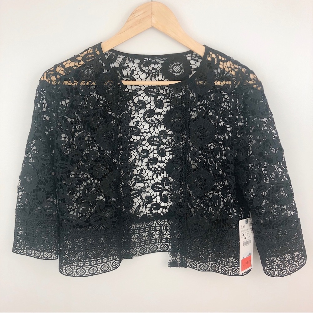 COPY - Zara Black Lace Quarter Sleeve Cardigan small